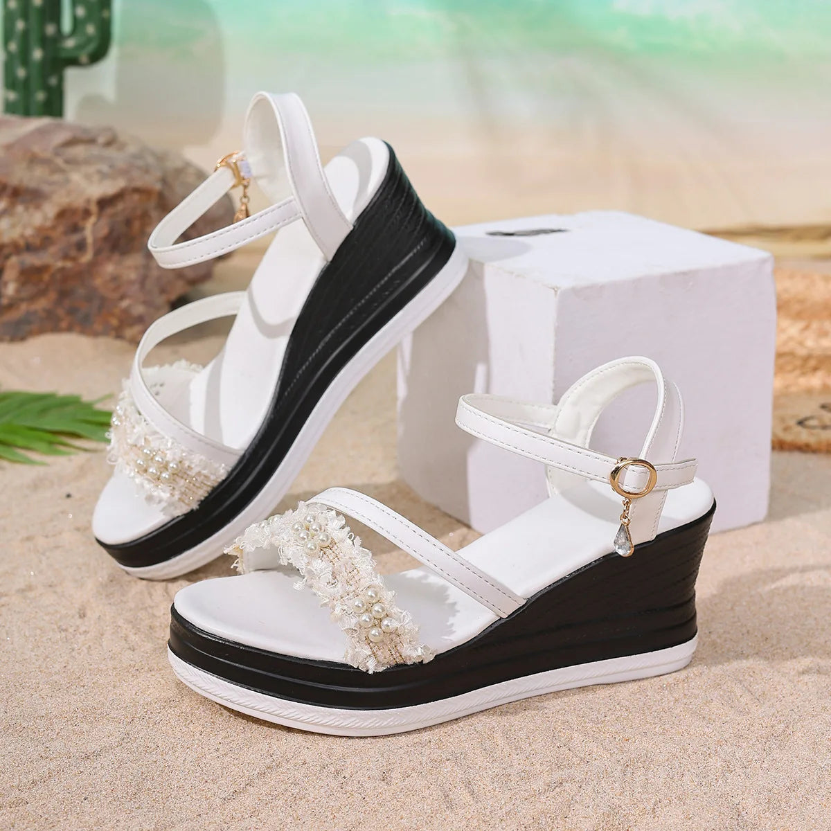 2026 Buckle Strap Women's Sandals Open Toe Wedge Heel Fashion Platform Summer Casual Sandals Comfortable Plus Size Shoes Ladies