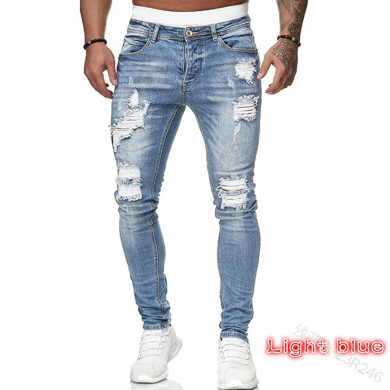 2025 New mbroidery Skinny Ripped Jeans Men Cotton Stretchy Hole Slim Fit Hip Hop Denim Pants Casual Jeans for Men Jogging Trouse