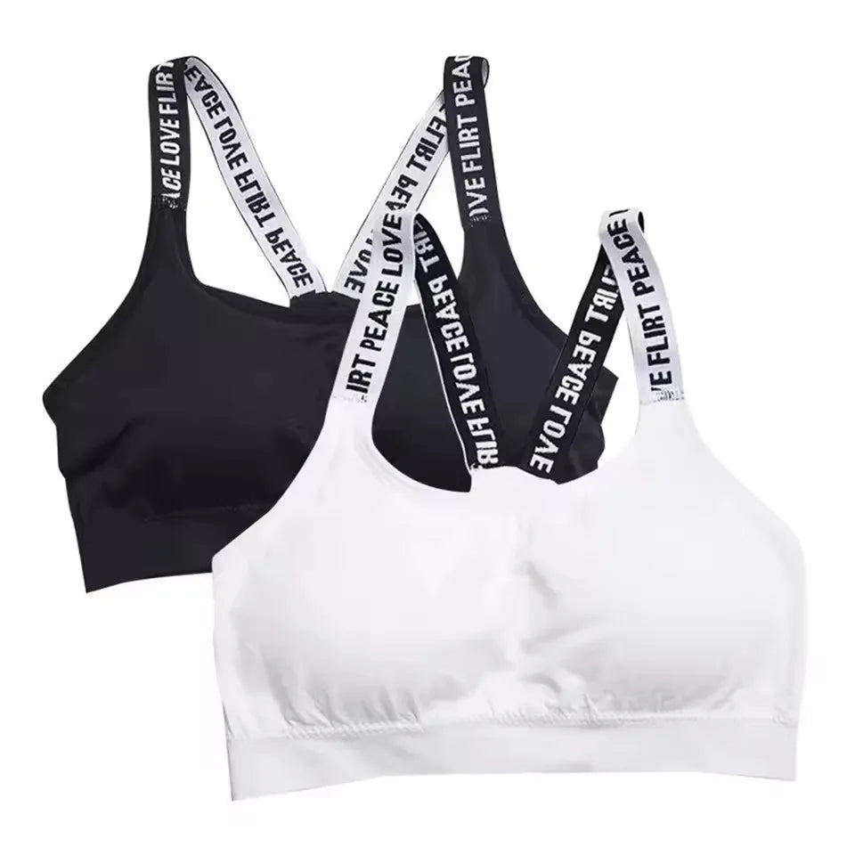 Letter strap back underwear women without underwire integrated with chest cushion back heart strap women wrap chest fitness yoga