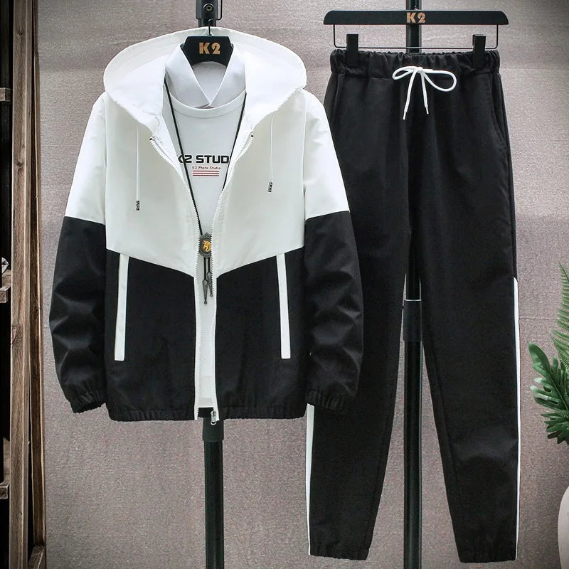 M-6XL New Men's Sportswear Set from Japan South Korea Autumn Casual Wear Men's Hooded Jacket Leg Tied Pants Trendy Casual Suit