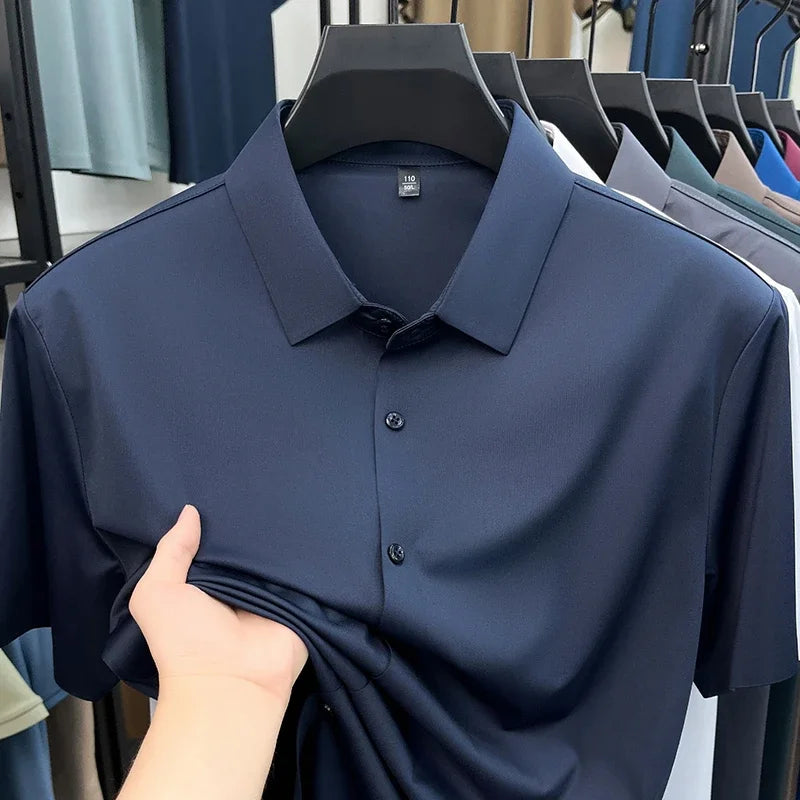 Mens Summer Business Short Sleeved Shirt Seamless Construction High Stretch Easy Care for AllDay Comfort