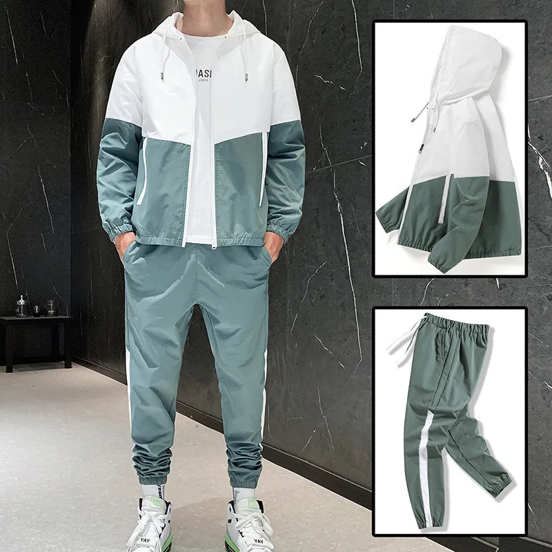 M-6XL New Men's Sportswear Set from Japan South Korea Autumn Casual Wear Men's Hooded Jacket Leg Tied Pants Trendy Casual Suit
