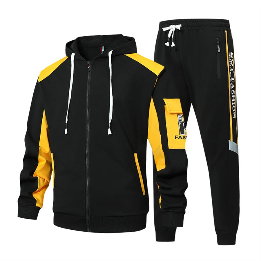 2026 New Men's Zipper Cardigan and Pants High-end 2 Piece Set Casual Sportswear Spring Autumn Printed Tracksuit Hooded Clothes