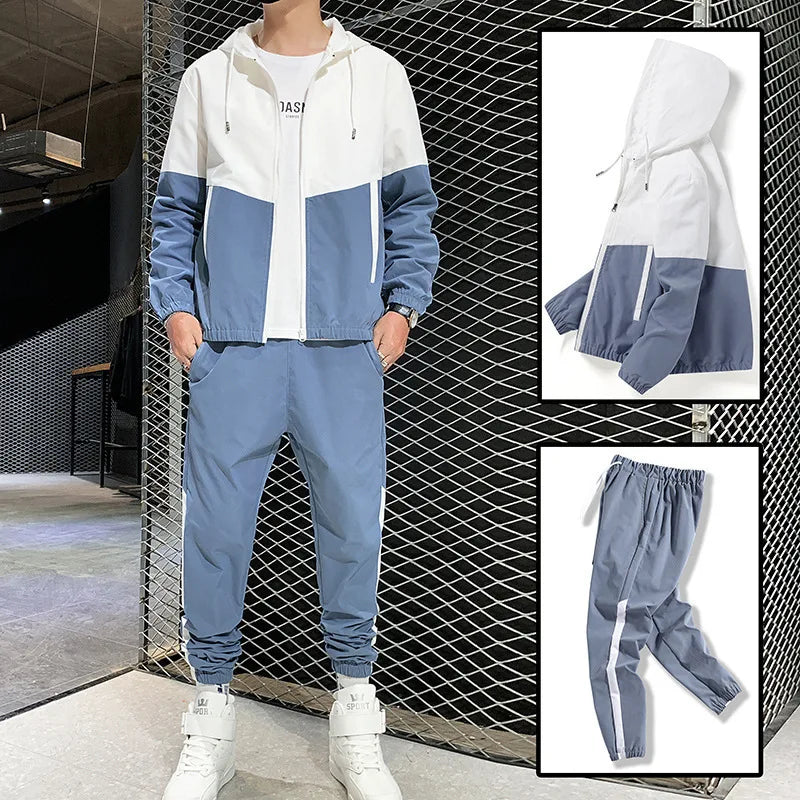 M-6XL New Men's Sportswear Set from Japan South Korea Autumn Casual Wear Men's Hooded Jacket Leg Tied Pants Trendy Casual Suit