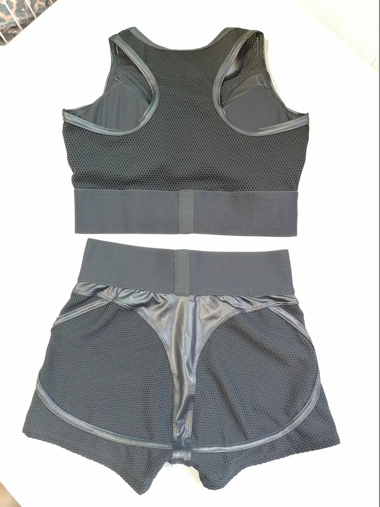 Mesh Sports Suit for Fitness Transparent Gym Set Woman Sportwear New Tracksuit Yoga Clothes Biker Bicycle Booty Shorts Kit Black