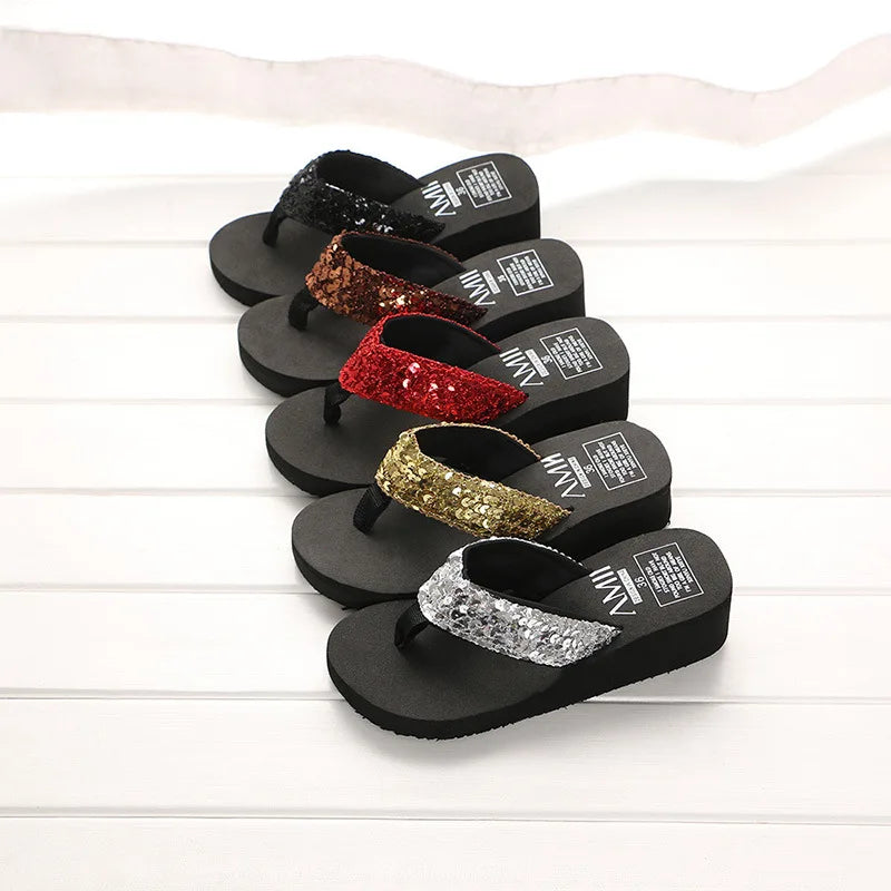 Summer Sequins Slippers Women Sandals Shoes Woman 2024 Open Toe Flip Flops Ladies Clear Outdoor Flat Beach Slides Zapatos Mujer