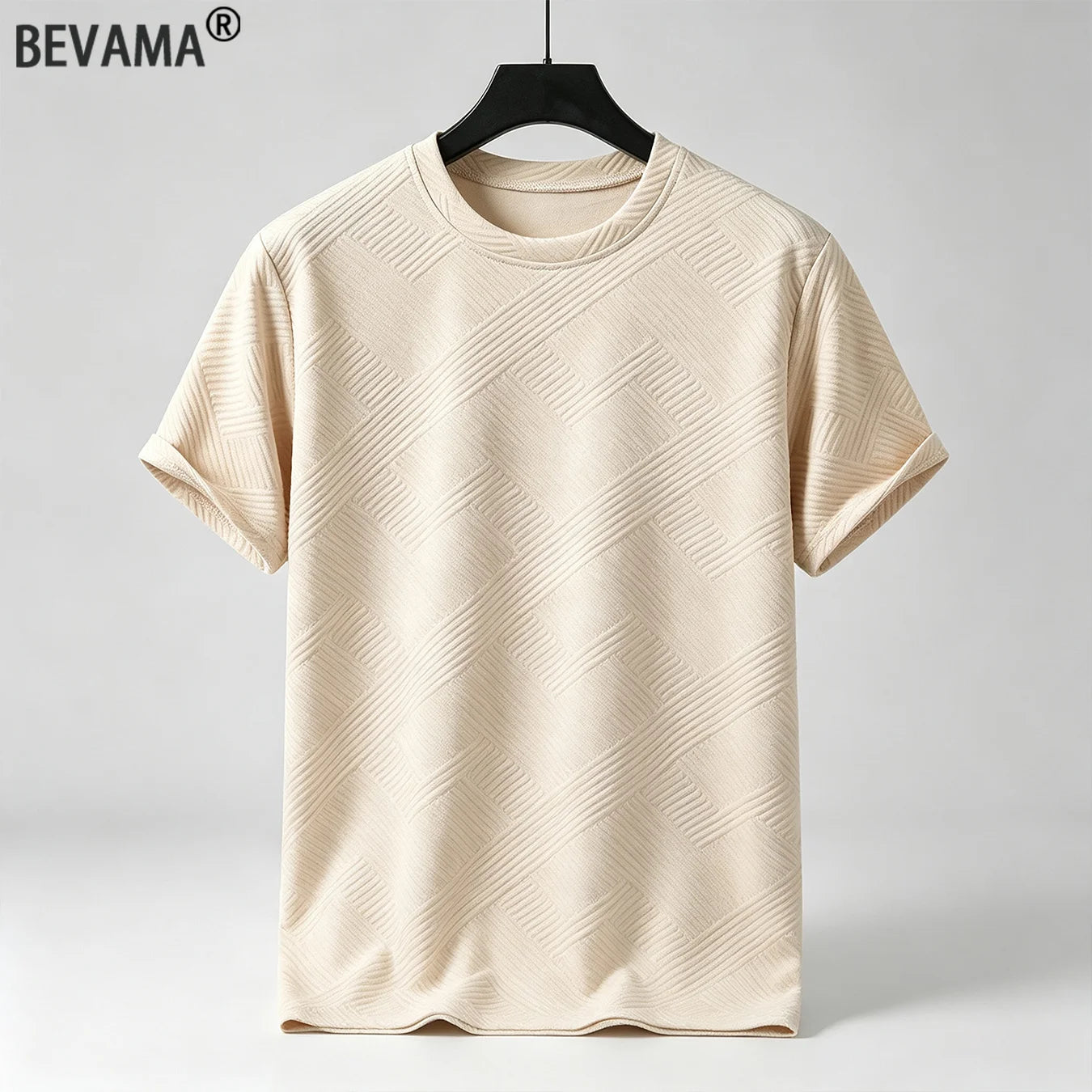 Men's Crew Neck Short Sleeve T-Shirt Diamond Jacquard Textured Breathable Solid Color Casual Summer Basic Tops