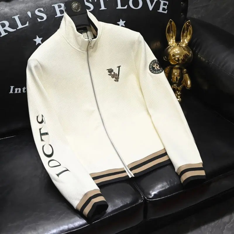 Autumn new stand up collar zipper embroidered fashionable men's handsome high-end multifunctional embroidered jacket