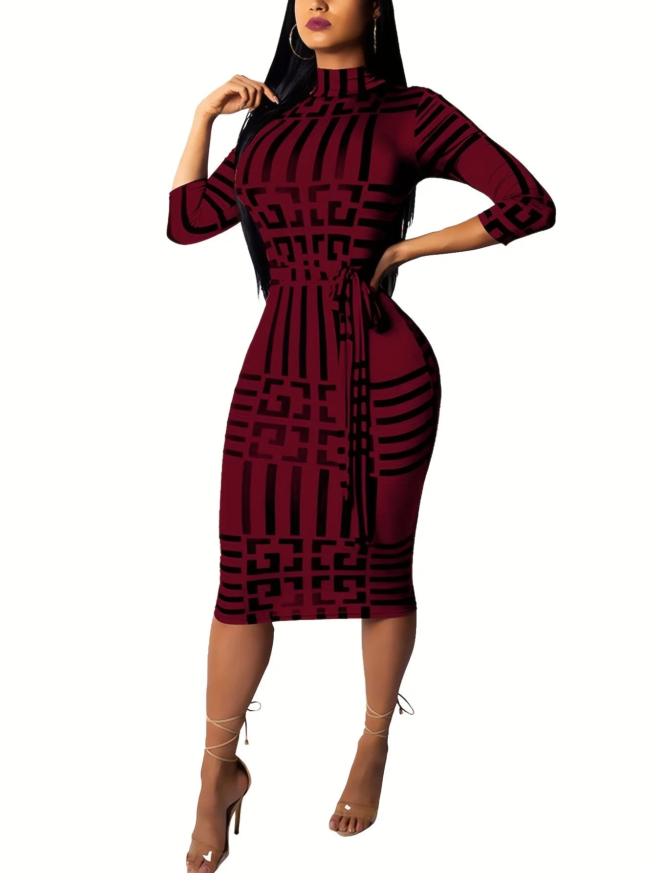 Fashion Women Spring Fall Elegant Dress Long Sleeve Sexy Mini Bandage Dresses Letter Print Midi Dress