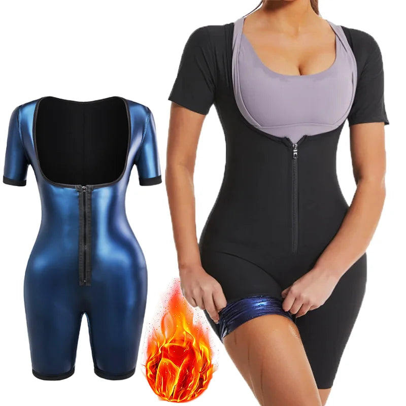 Women Compression Bodysuits Shapewear Sauna Suits Sweat Body Shaper Gym Fat Burning Waist Trimmer Belly Weight Loss Sportswear