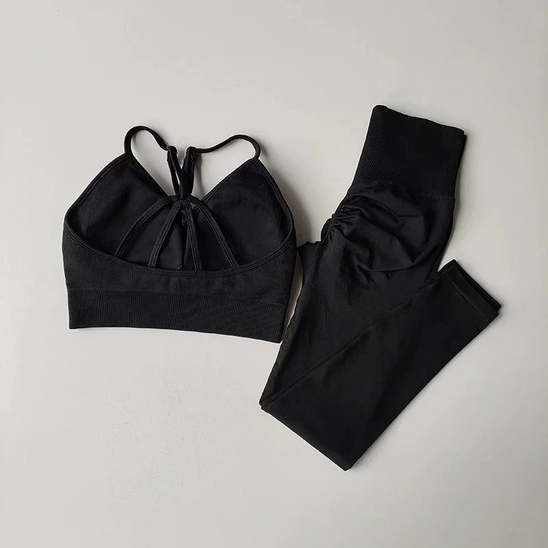 Seamless Yoga Set Padded Push Up Bra High Waist Butt Lift Leggings Breathable Gym Workout Suit