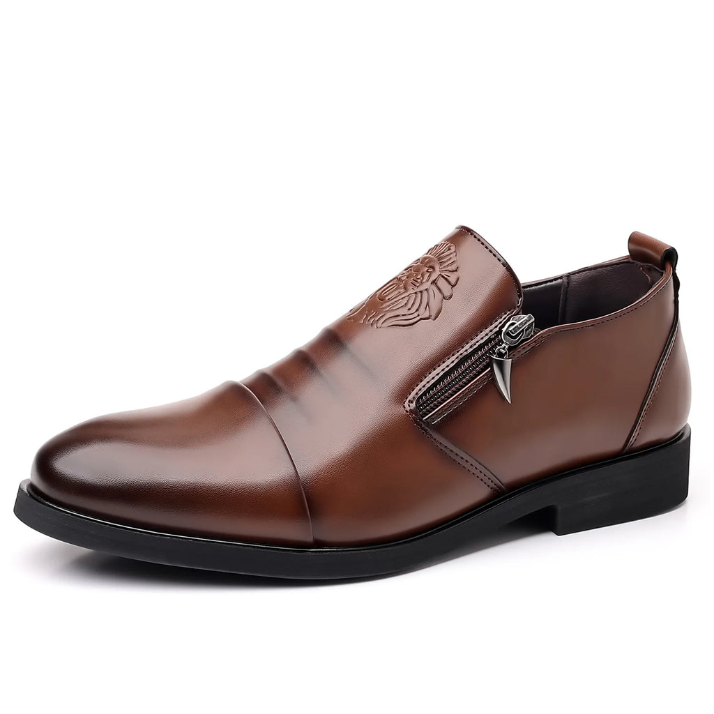 Luxury Men Oxford Shoes Retro Lion Head Zip Men Dress Shoes Office Business Loafer High Quality Men Party Wedding Shoes 2024 New