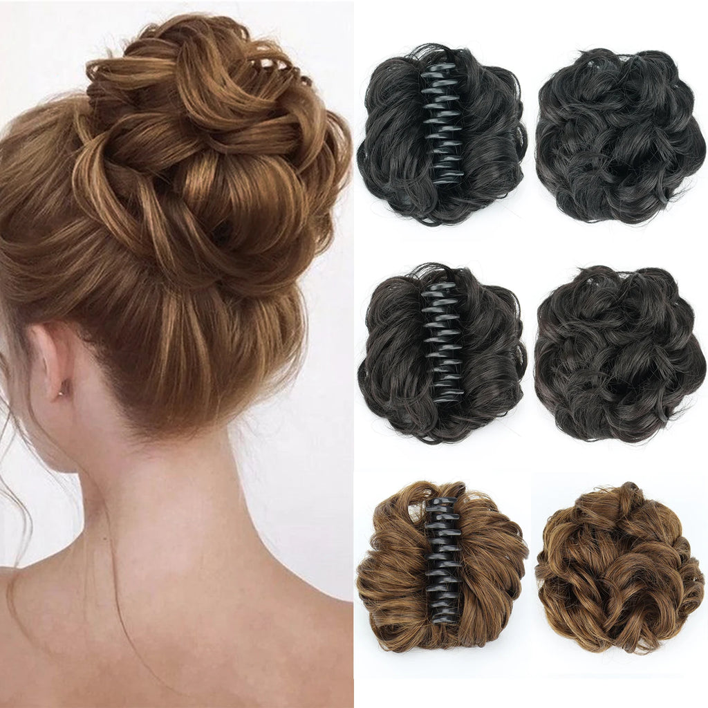 Synthetic Chignon Messy Bun Claw Clip in Hair Piece Wavy Curly Hair Bun Ponytail Extensions Scrunchie Hairpieces for Women