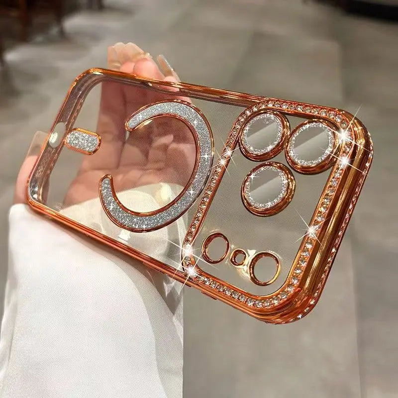 Luxury Bling Diamond Lens Glitter For Magsafe Case For iPhone 17 Pro Max Air 16 15 14 13 12 11 Plus Magnetic Shockproof Cover