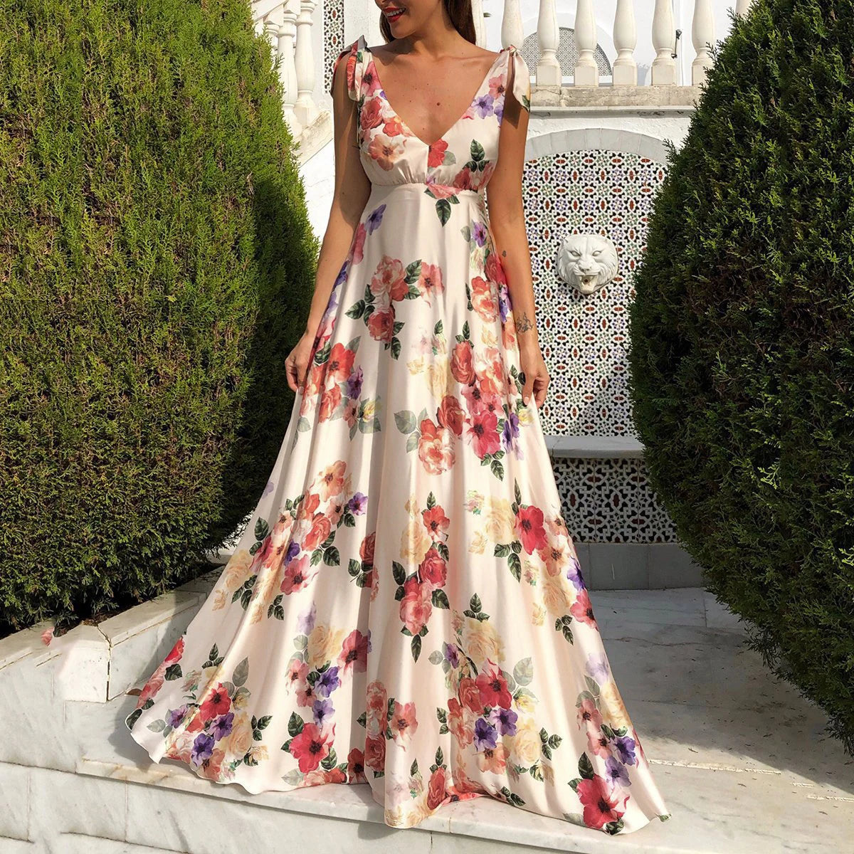 Boho Style Long Dress Beach Holiday Dress Halter Maxi Print Slip Dress Summer Women's Dress
