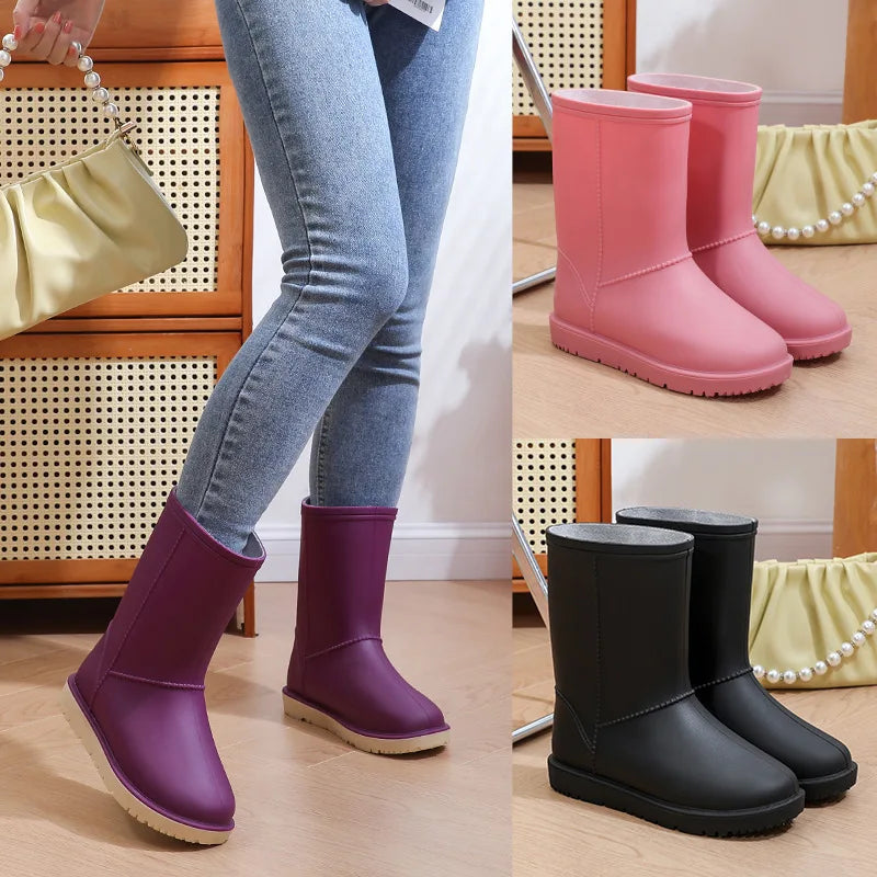 2025 New Women's Fashionable Low-Cut Soft-Soled Anti-Slip Rain Boots Waterproof Comfortable PVC Material for All Seasons