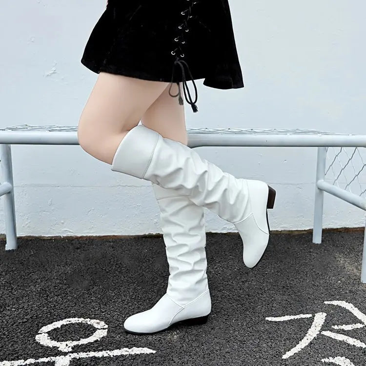 Autumn and Winter New Knee High Boots Women Designer Heel High Black Boots Women's Leather Boots Plus Size 35-43 Botas De Mujer