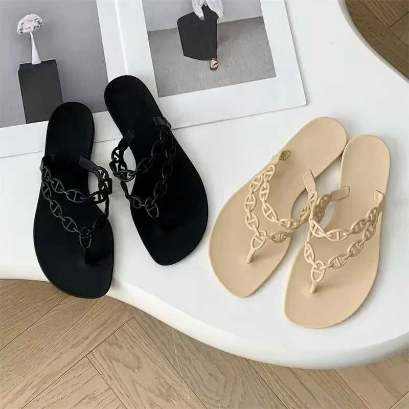 Summer Women Slippers Bow Flip Flops Rivet Flats Sandals Outdoor Transparent Crystal Beach Shoes Female Open Toe Shoes