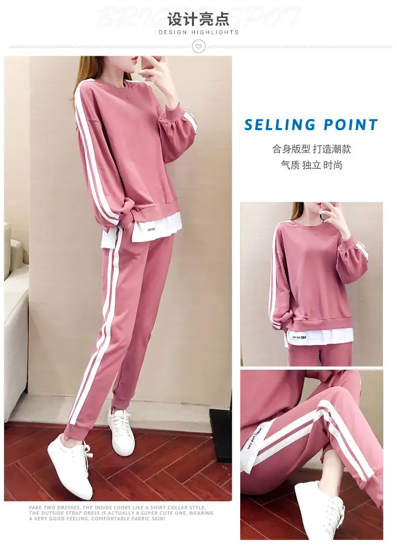 Casual Sportswear Set for Women Spring Autumn New Style Loose Fashionable Large Size Trendy Sweatshirt Best Friend Outfit