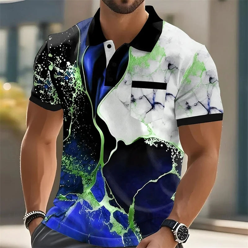 Summer Fashion Short Sleeve Men's Polo Shirt Striped 3D Printed Lapel Men's Top High Quality Men's Shirt Casual Wear