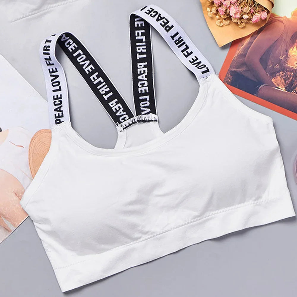 Sports Undertop Women Yoga Fitness Seamless Crop Top Wide Letter Straps Comfortable Workout Activewear Back Without Underwire I