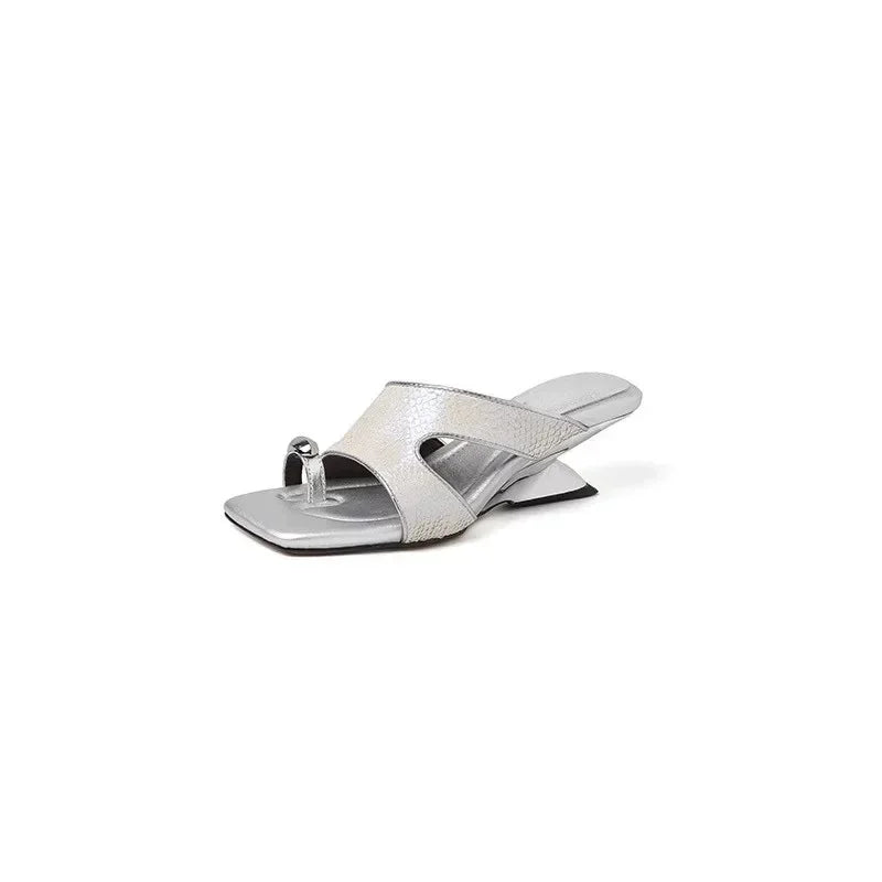 French Fairy Tale Style Metal Buckle Wedge Heel Soft Bottom Fashionable Sandals Women Summer New No Fatigue Slip-On Shoes