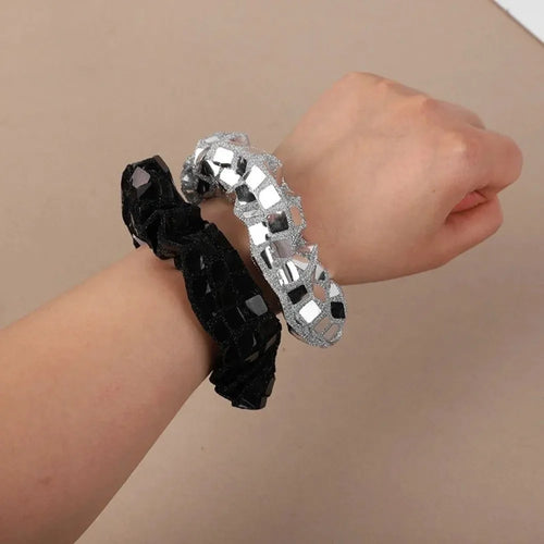 6pcs Square Sequin Sequin Hair Rope Retro Disco Pleated Design Rubber Bands Set Ponytail Holder Super Shiny Women's Hair Ties