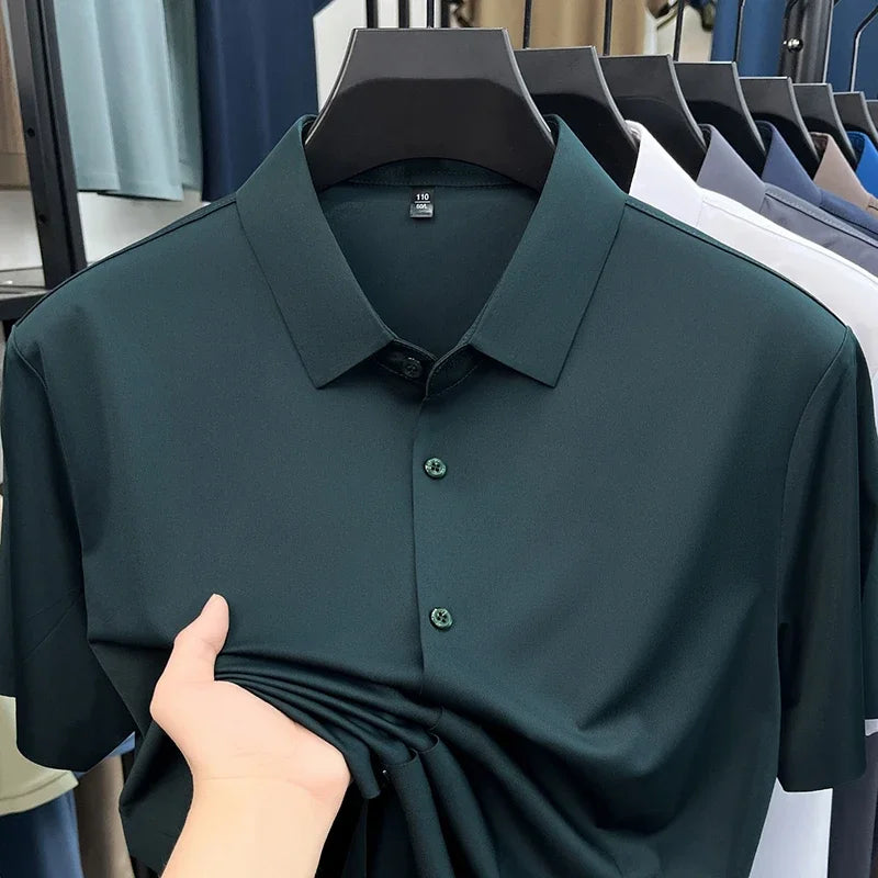 Mens Summer Business Short Sleeved Shirt Seamless Construction High Stretch Easy Care for AllDay Comfort