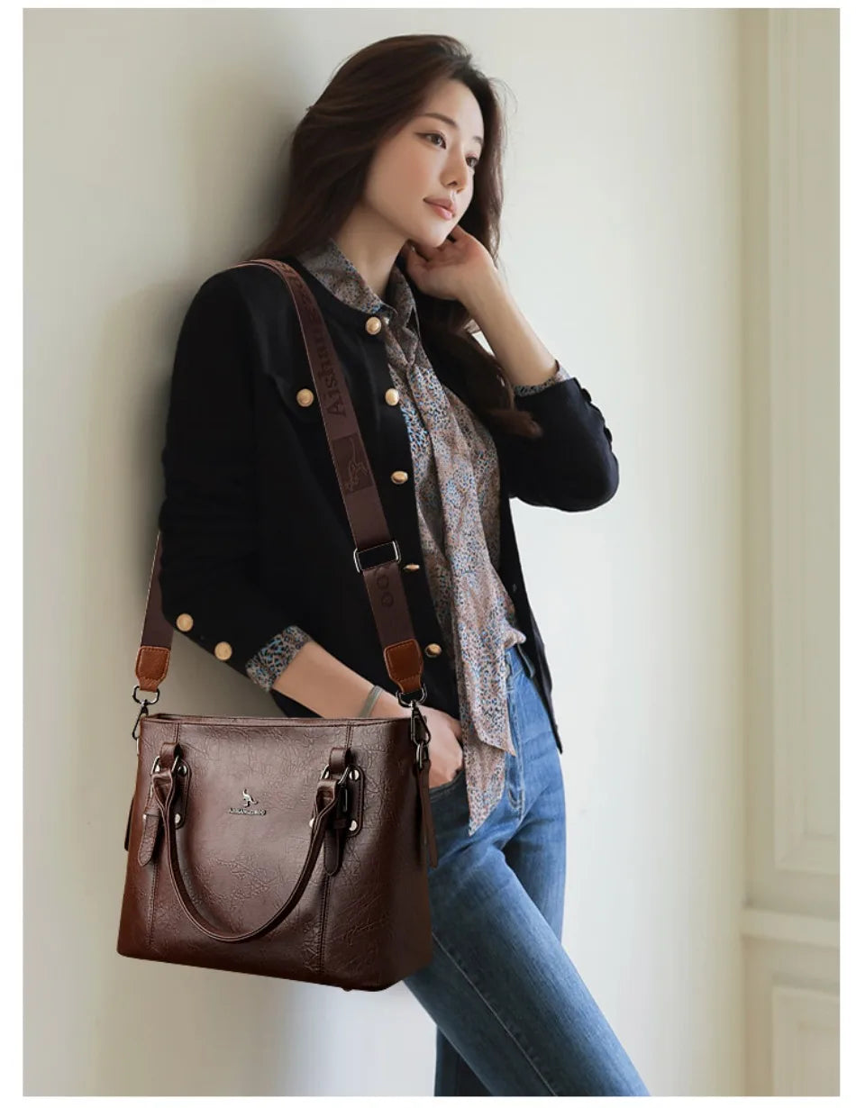 Genuine Brand Soft Pu Leather HandBags Designer Top-Handle Bags Shoulder Crossbody Bags for Women Large Capacity Casual Tote Sac