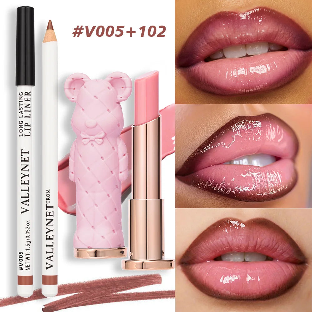 2Pcs/Set Hydrating Lipstick&Brown Liner Kit, Nourishing Formula with Creamy Cocoa Pen Non Drying Glossy Lip Set for Daily Wear