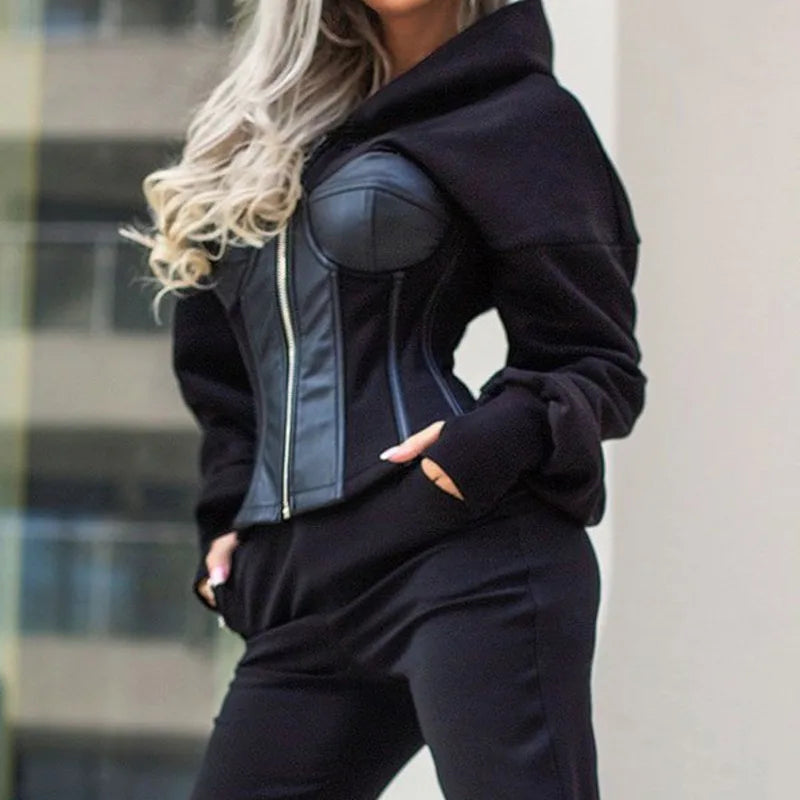 Sports Pants Set Women's Jumpsuits Long Sleeves Contrast Color Hoodies Outerwear& Athletic Pants Two-Piece Sets Sports Suits