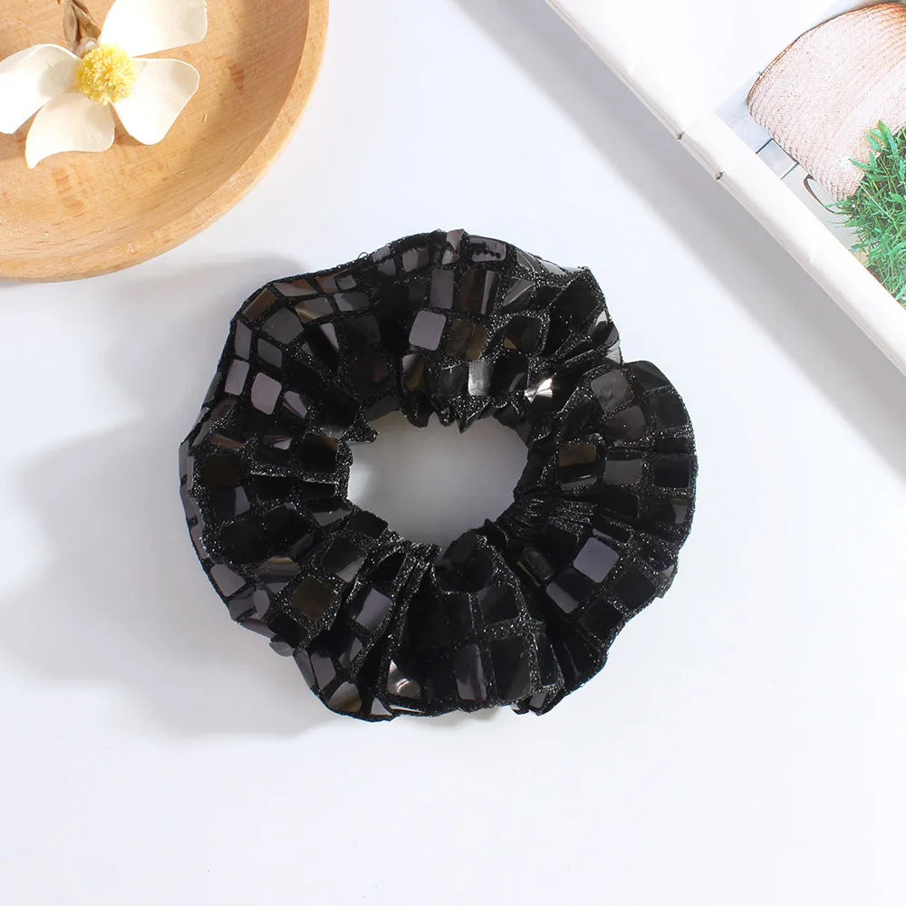 Square sequined large intestine hair band high elastic ponytail women's high-end fabric headrope hair accessories