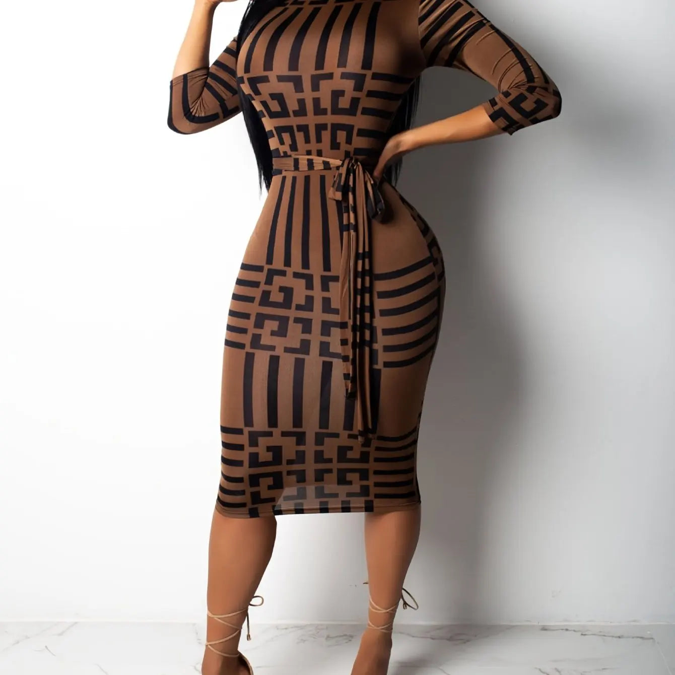 Fashion Women Spring Fall Elegant Dress Long Sleeve Sexy Mini Bandage Dresses Letter Print Midi Dress