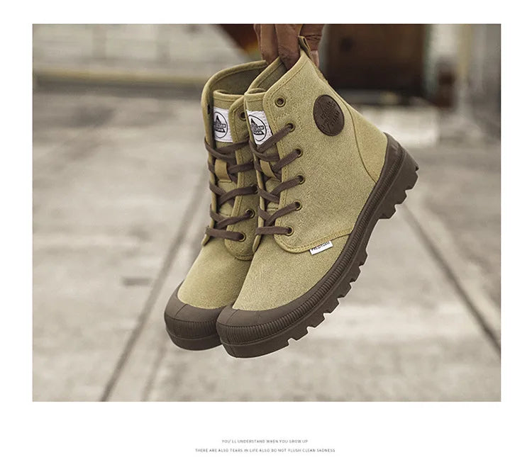 Canvas Shoes Men Boots Leisure High Top Ankle Boots Male Flat Footwear Military Boots Couple Shoes Casual Spring Autumn Boots