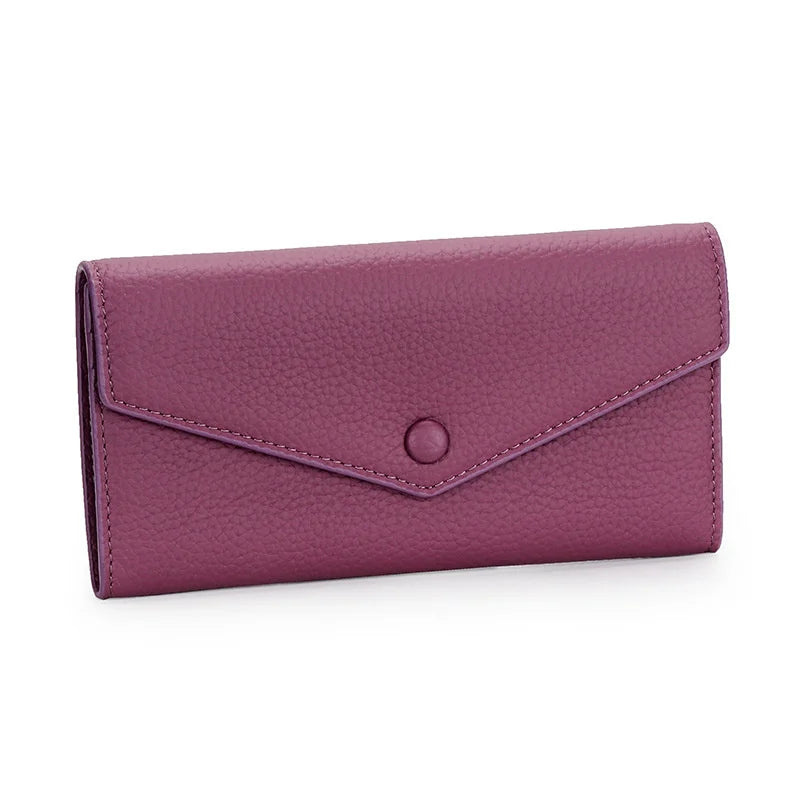 Ladies Genuine Leather Long Wallet Women's Large Capacity Clutch Wallet Envelope Multifunctional Mobile Phone Wallet Purse