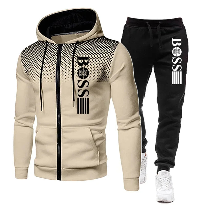 Two-piece Set of Warm Sportswear for Autumn and Winter, 2026New Style Fashionable Men's Zipper Hoodie + Casual Pants Set