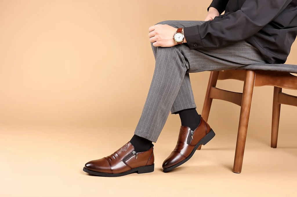 Luxury Men Oxford Shoes Retro Lion Head Zip Men Dress Shoes Office Business Loafer High Quality Men Party Wedding Shoes 2024 New