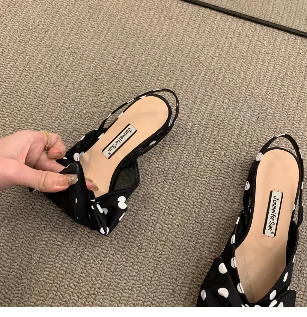 Bow Sandals Women 2026 Summer Pointed Low Heel Sandals Women Fashion Baotou Thin Strap Sandals High Heels Sandalias De Mujer