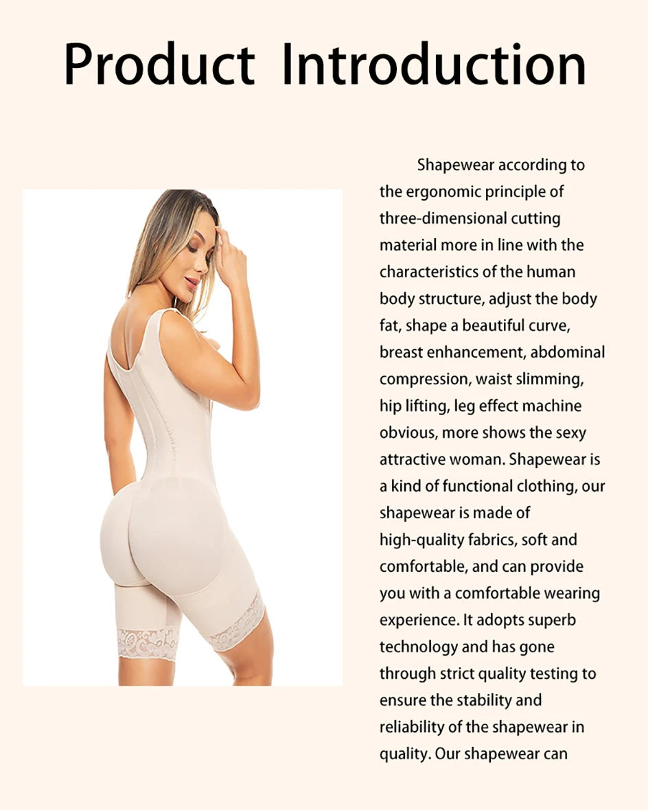 Women Full Body Shaper Colombian Shapewear Bodysuit PostpartumTummy Control Long Sleeve Faja With Bra Butt Lifter Plus Size