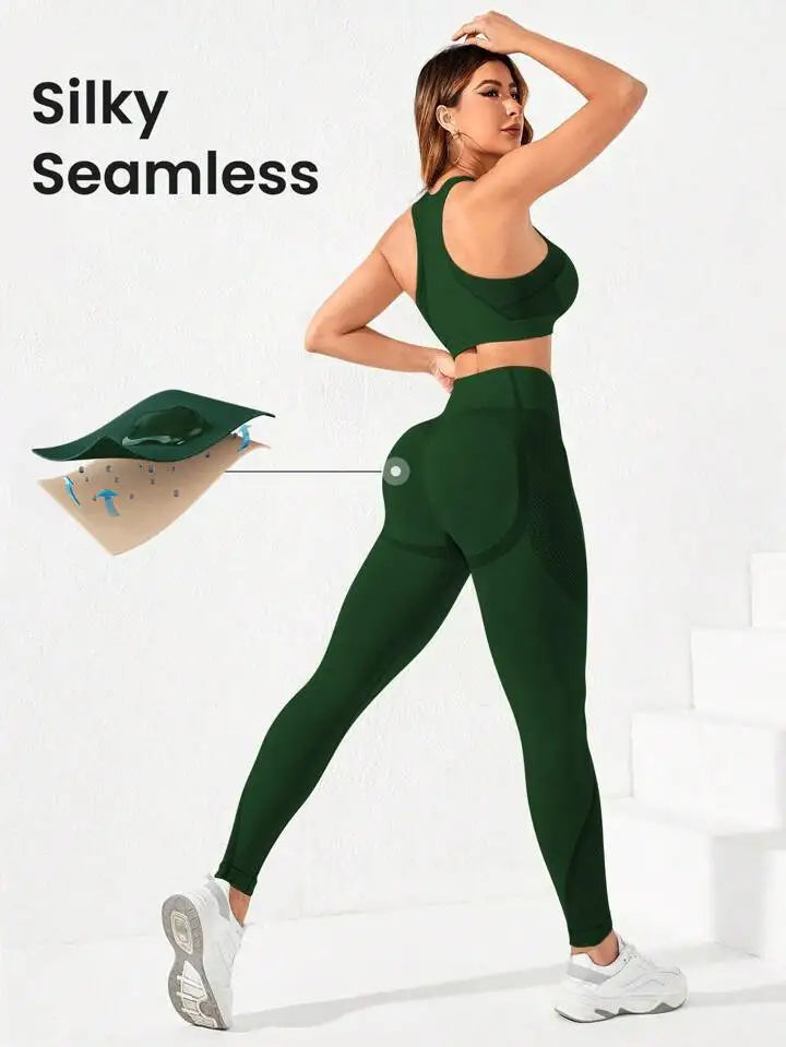 2-Piece Suit, Women's Yoga Suit, Beautiful Back High Waist Trousers Combination, Seamless Super Elastic Ideal Gym Clothing