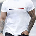2026 Hot Sale Men's 100% Cotton Summer Loose PARIS Creative Letter Print Casual Slim Fit Round Neck Short Sleeved T-shirt Top