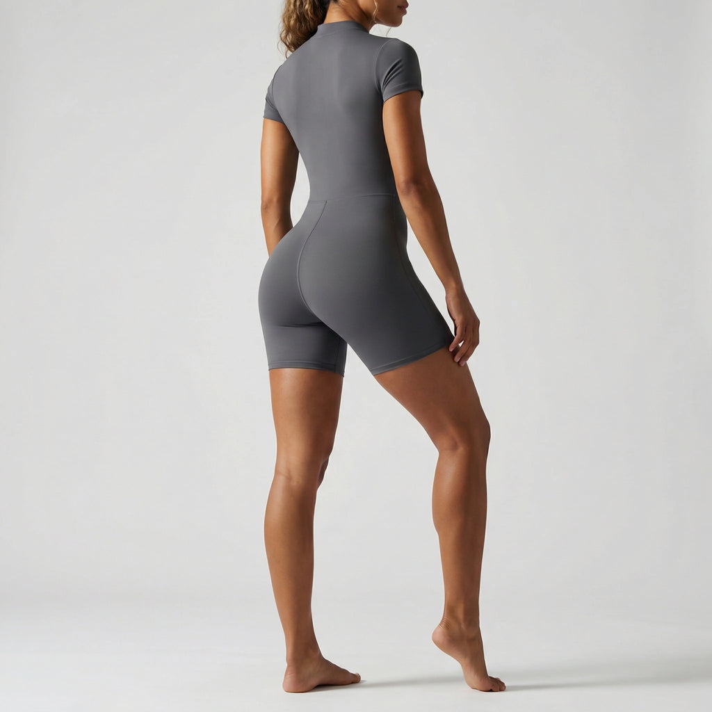 Rooftrellen Woman Yoga Bodysuits Running Sports Push Up Half Zipper One-Piece Jumpsuits Summer Peach Buttocks Push Up Yoga Set