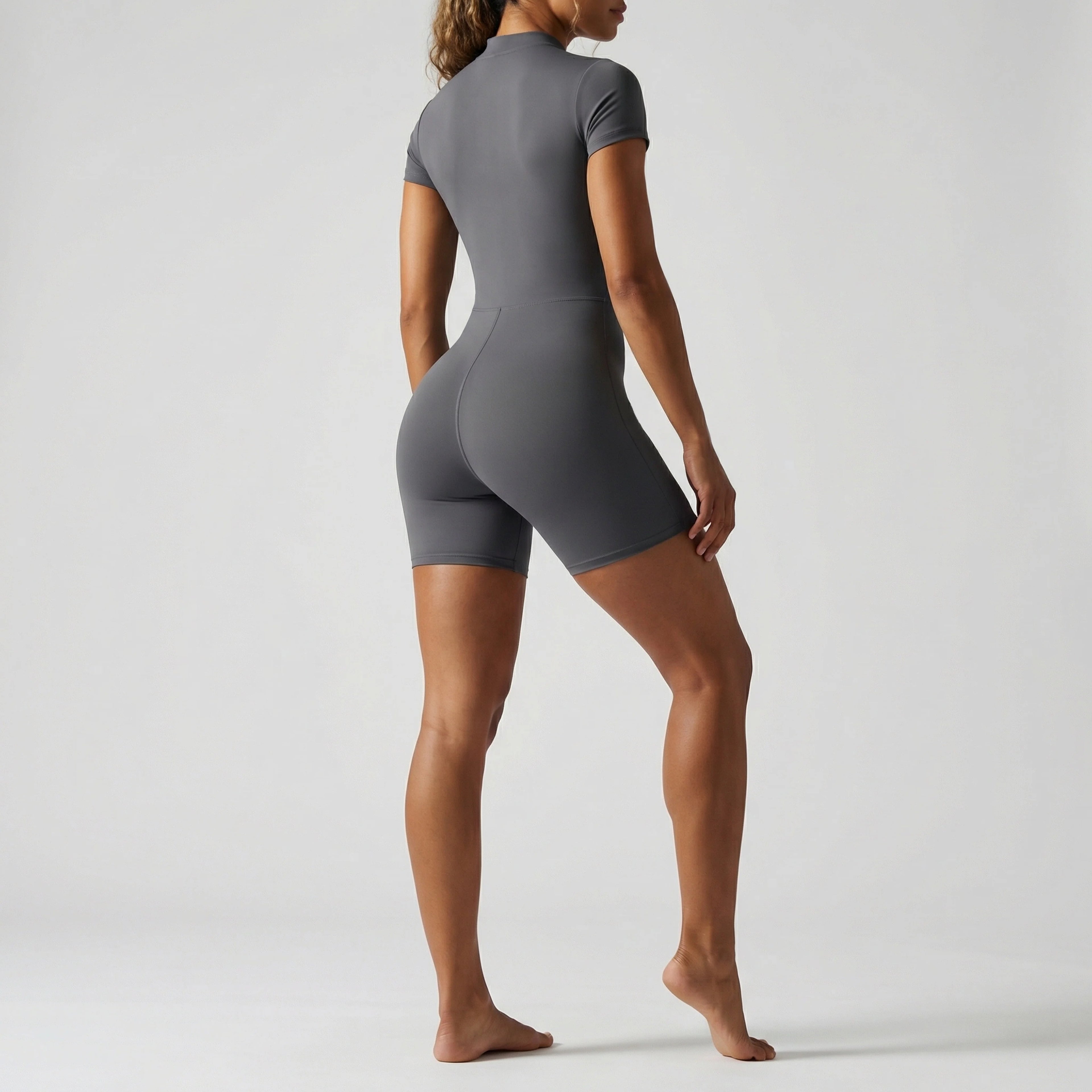 Rooftrellen Woman Yoga Bodysuits Running Sports Push Up Half Zipper One-Piece Jumpsuits Summer Peach Buttocks Push Up Yoga Set