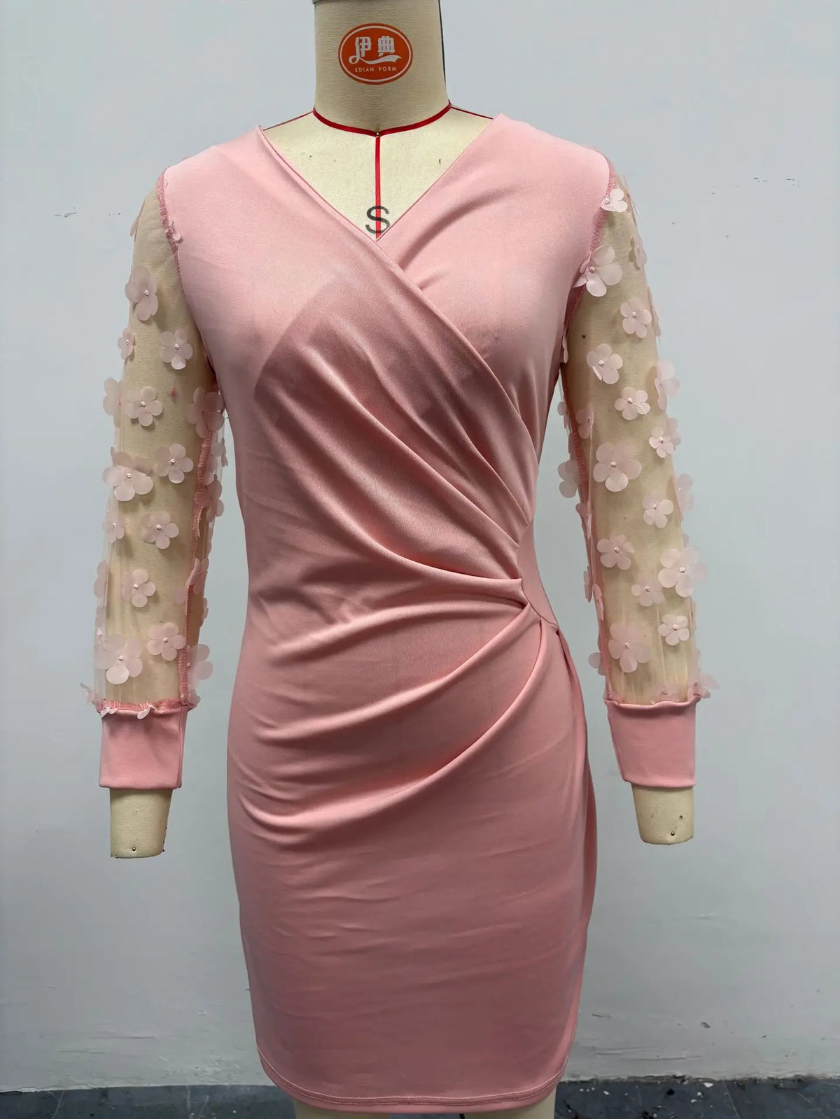 Women's Spring Autumn V-neck Lace Long Sleeve Bodycon Dress
