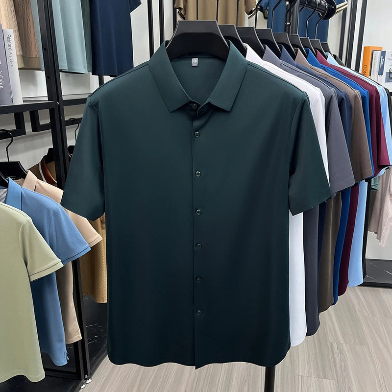Mens Summer Business Short Sleeved Shirt Seamless Construction High Stretch Easy Care for AllDay Comfort