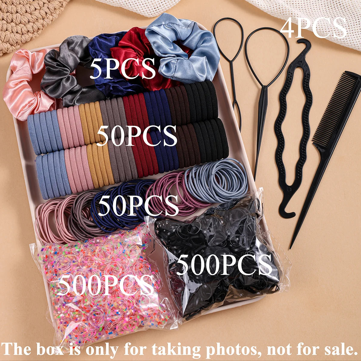 Women Dark Hair Accessories Set Elastic Seamless Ponytail Scrunchies Small Rubber Bands Fashion Hair Ties Headbands
