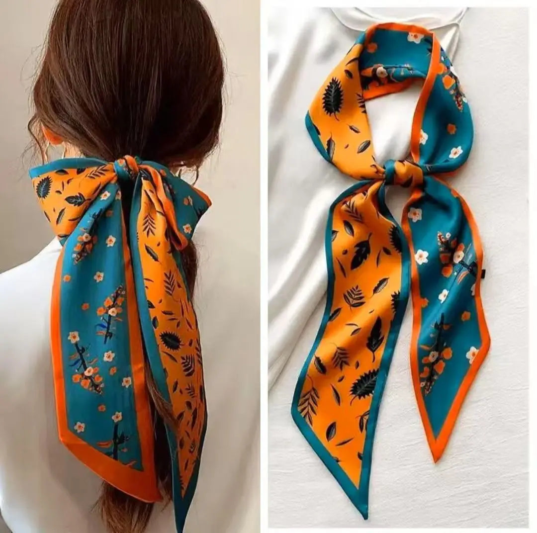 Luxury Long Neckerchief Skinny Hair Bands Women Silk Scarfs Fashion Headbands Bag Scarves Print Hairband Neck Scarf For Ladies