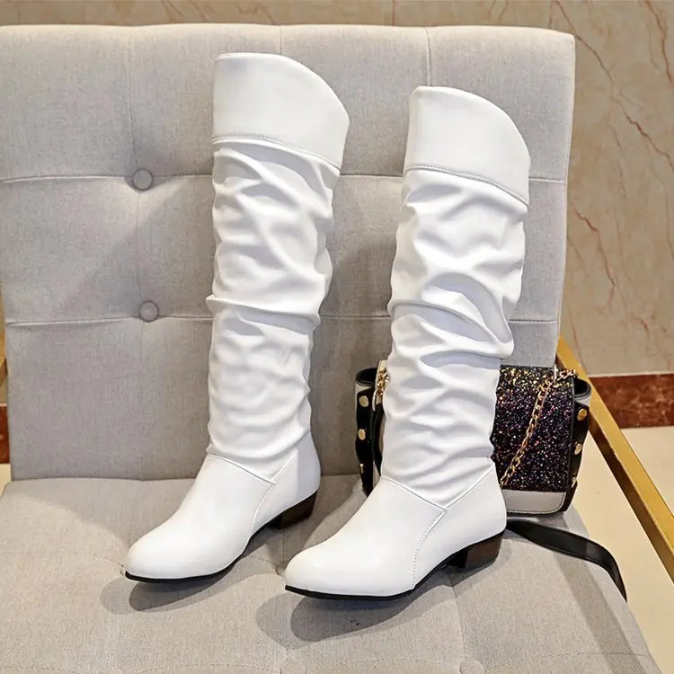 Autumn and Winter New Knee High Boots Women Designer Heel High Black Boots Women's Leather Boots Plus Size 35-43 Botas De Mujer