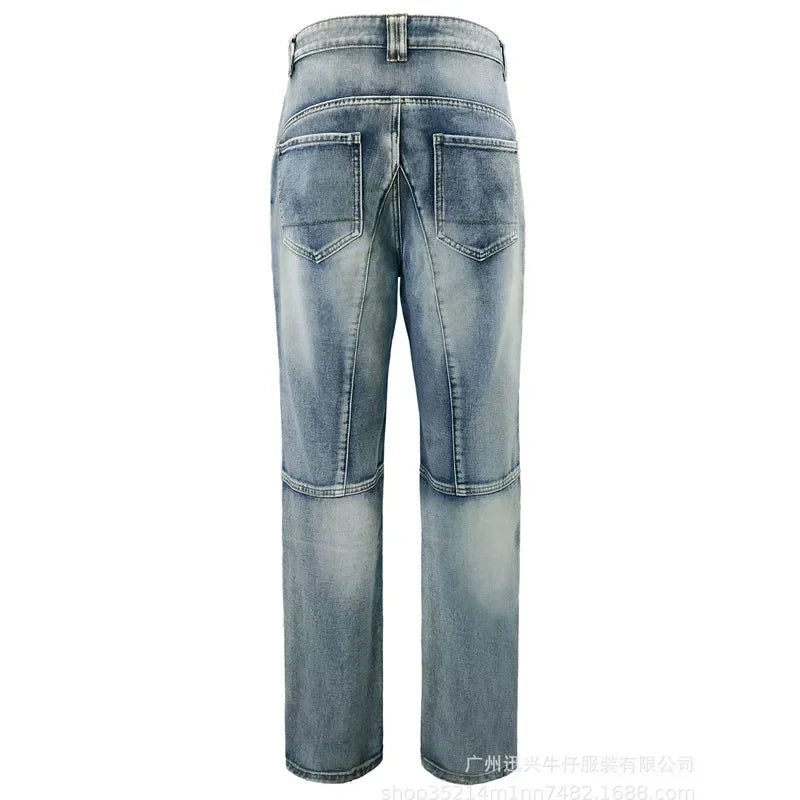 Jeans Men Long Pant Denim Pants Zipper Straight Trousers Pockets Splice Slim Fit Hole High Waist Casual Autumn spring 2026