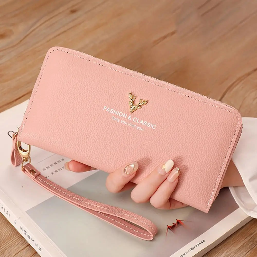 Fashion Zipper Long Wallet Large Capacity Leather Card Bag Long Purse Women